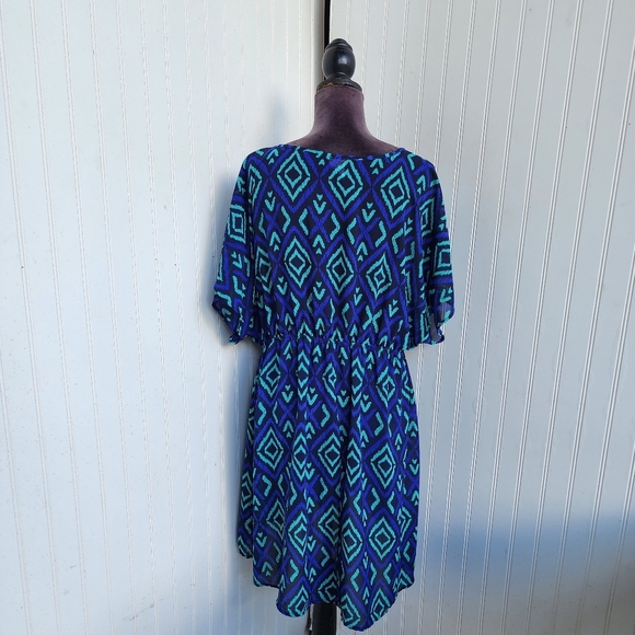 Merona Blue Green Geometric Print Swim Dress Cover-Up Elastic Waist Sheer XL - Picture 8 of 12